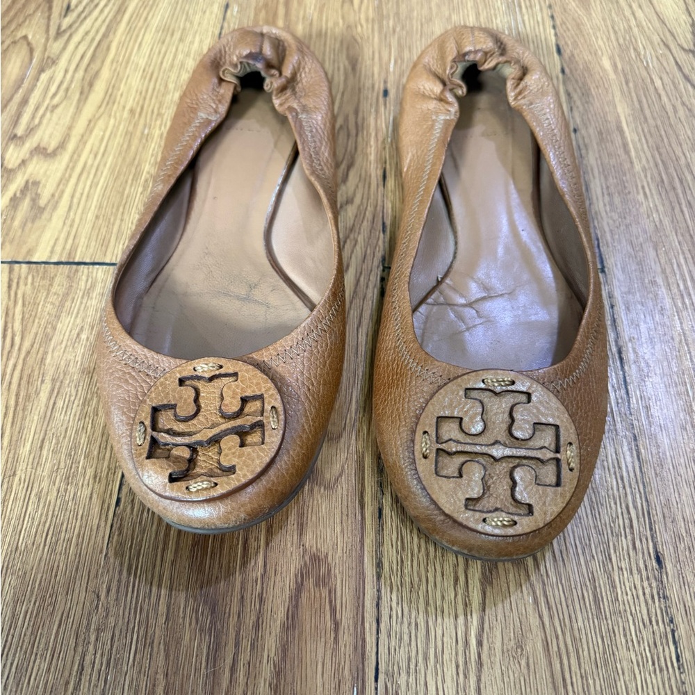 Tory Burch Reva Brown Leather Ballet Flats